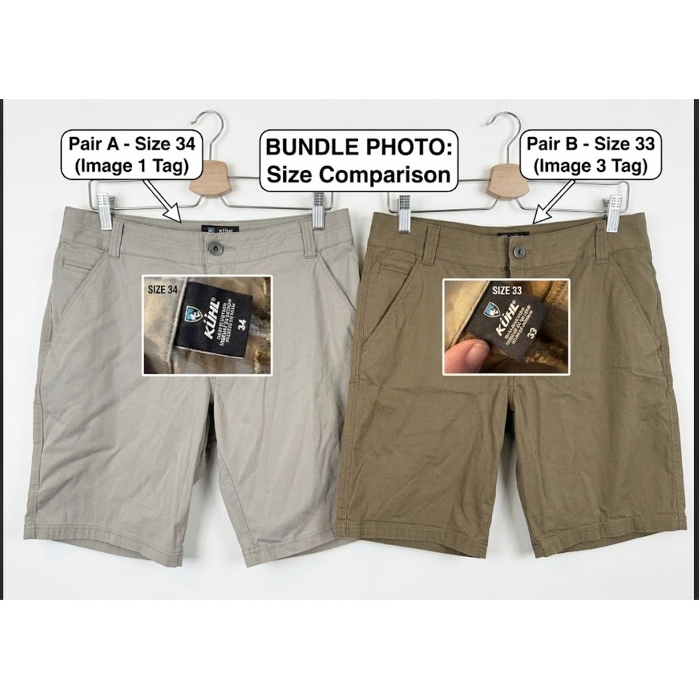 KUHL Bundle Shorts 34 & 33 Khaki/Olive Technical Hiking Utility Gorpcore